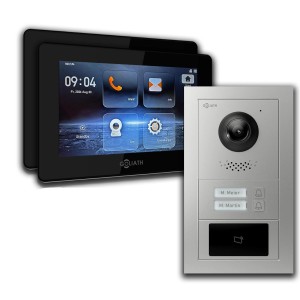 Goliath IP Video Türsprechanlage für 2 Familien, 7 Zoll Display, Schwarz/Silber, Unterputz.