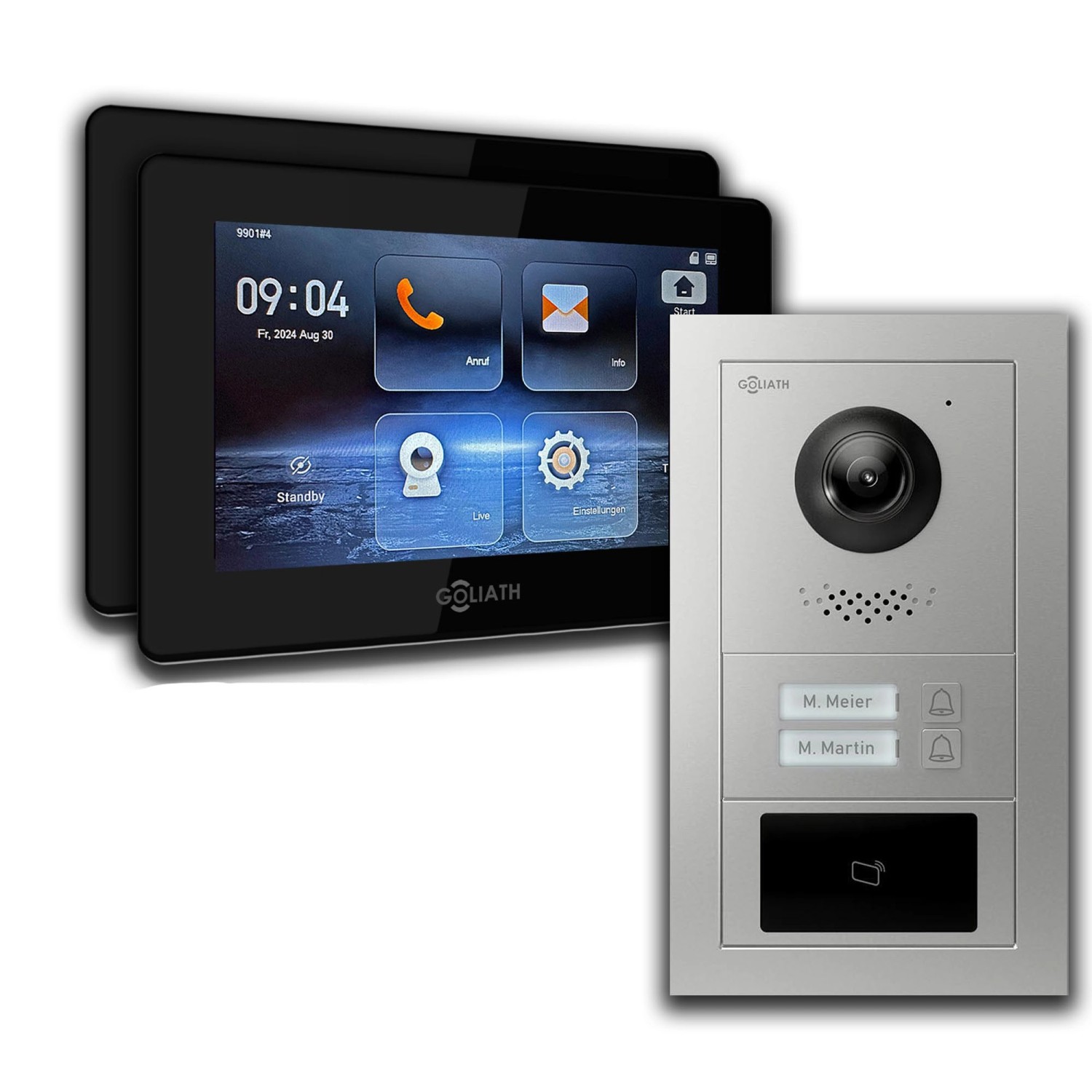 Goliath IP Video Türsprechanlage 2 Familienhaus 7 Zoll Schwarz RFID Silber Unterputz