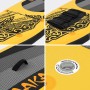 Detailansicht des gelben ECD Germany Stand Up Paddle Boards (SUP) mit Zubehör und Tragegriff.