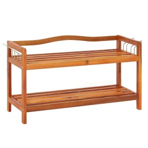 Costway Schuhregal mit Seitlichen Metallhaken & 2 Ebenen Akazienholz