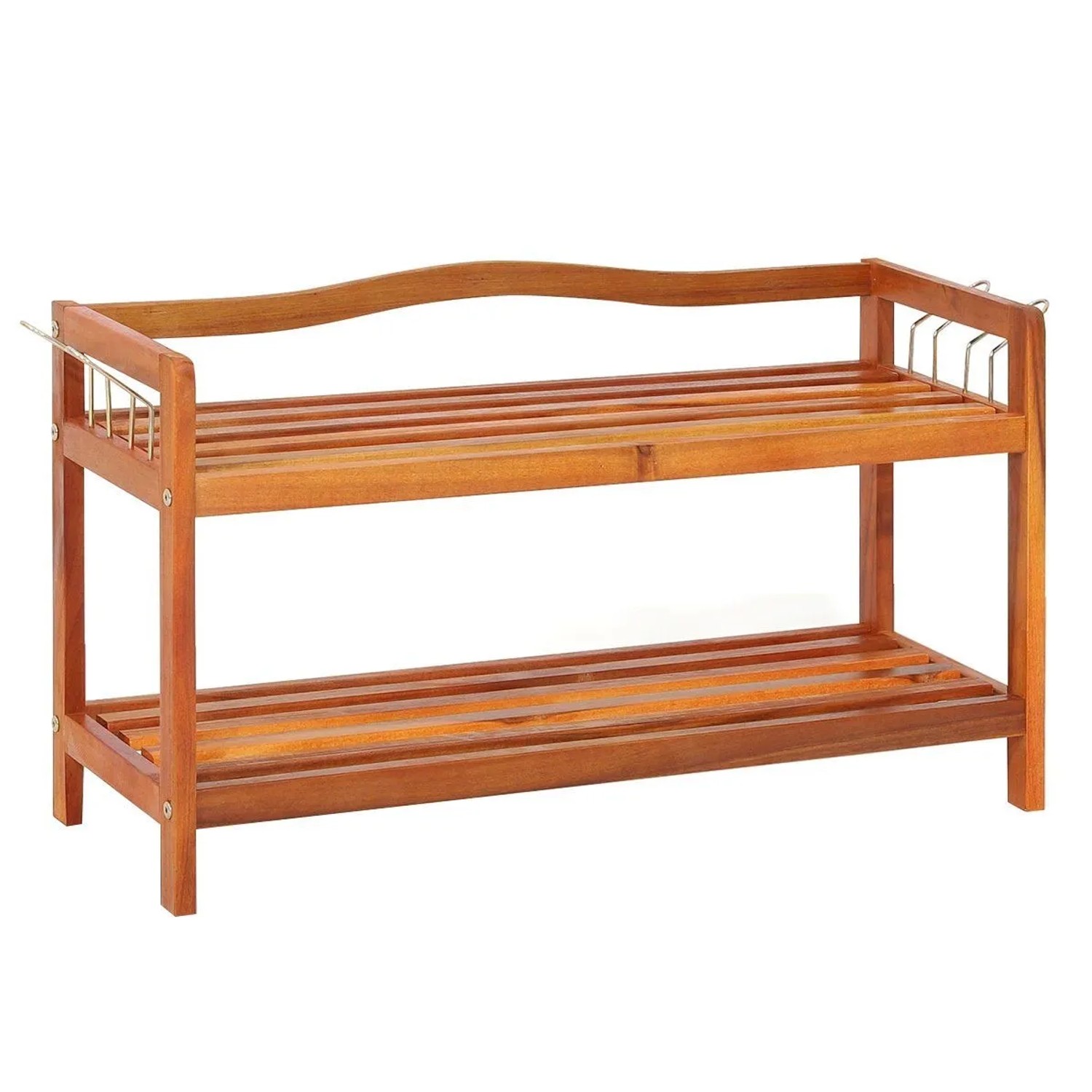 Costway Schuhregal mit Seitlichen Metallhaken & 2 Ebenen Akazienholz günstig online kaufen