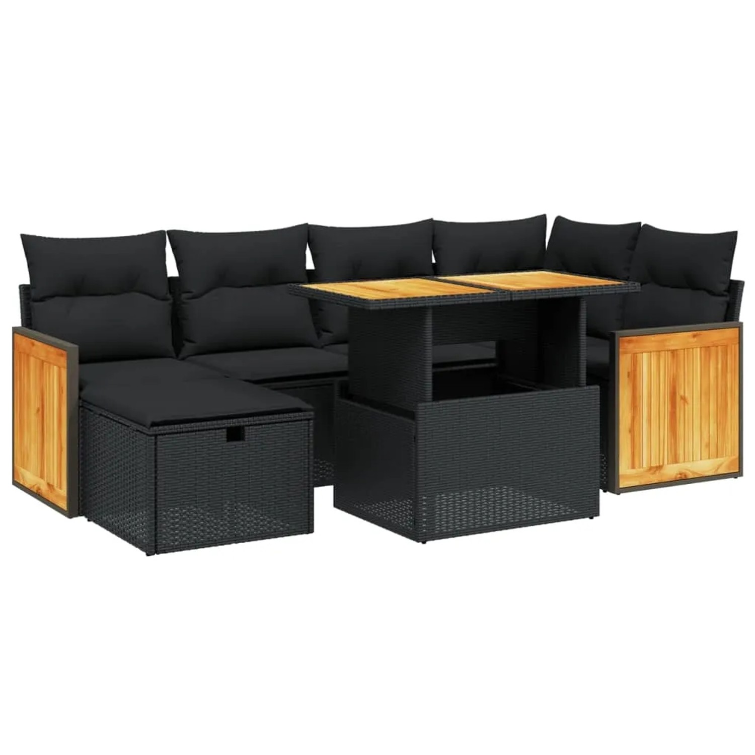 vidaXL 7-Tlg Garten-Sofagarnitur mit Kissen Schwarz Poly Rattan 3276247