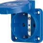 Blaue Anbausteckdose mit Klappdeckel, 2-polig, 16A, für die Wandmontage.