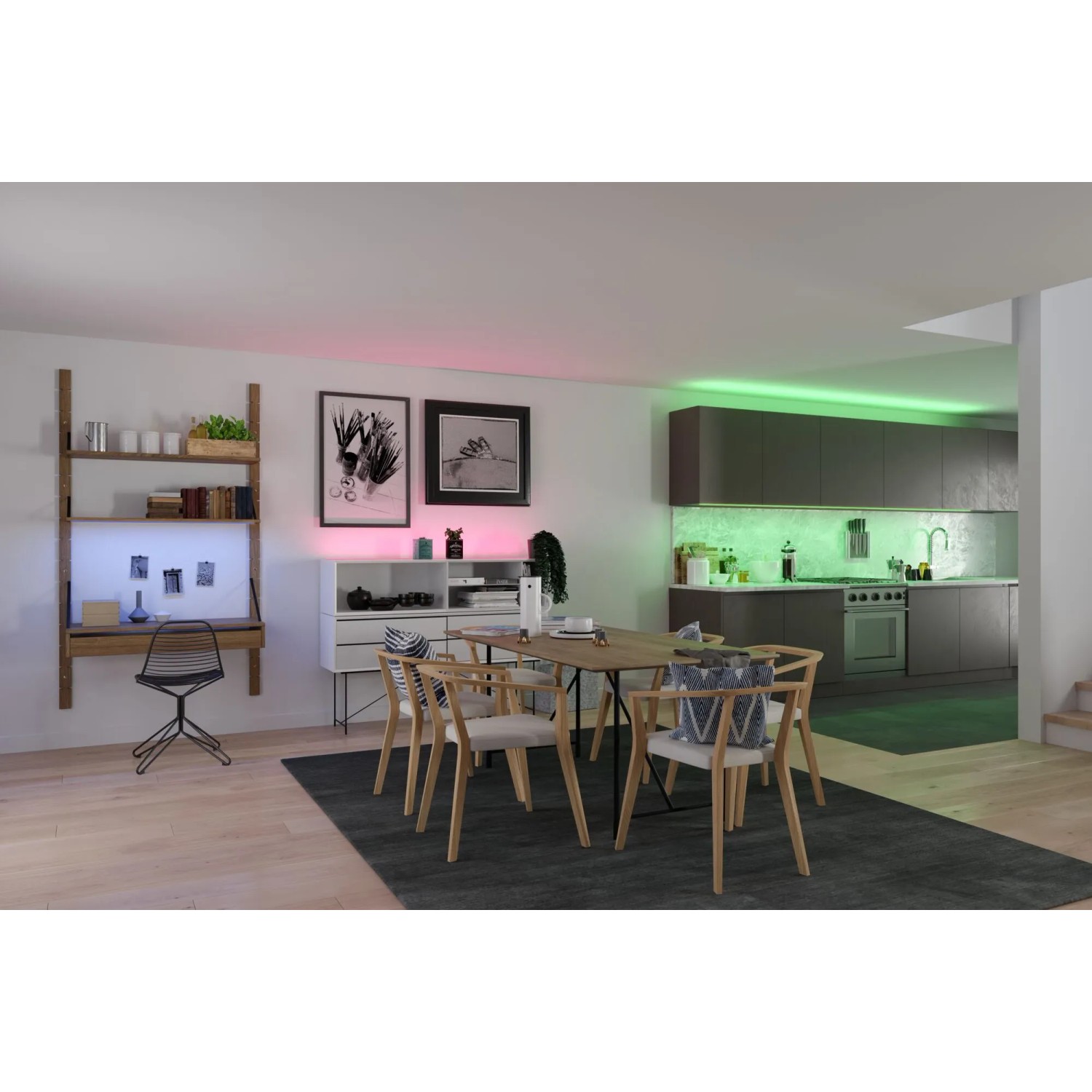 Wohnraum mit Paulmann SimpLED LED Strip COB, mehrfarbig, als Stimmungslicht eingesetzt.