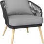 Sessel des Lounge-Sets Edna: Anthrazitfarbenes Stahlgestell mit Seilbespannung und beigen Auflagen.