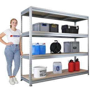 PROREGAL Schwerlastregal Dino HxBxT 180x200x60cm 4 Spanplatten-Ebenen 16mm Fachlast 500kg Verzinkt