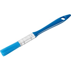 Blauer Lackierpinsel mit Kunststoffborsten, 12 mm breit.