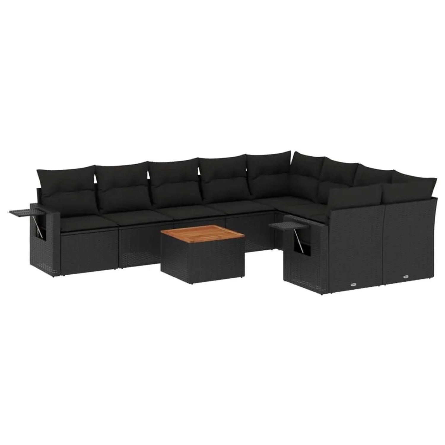 vidaXL 10-Tlg Garten-Sofagarnitur mit Kissen Schwarz Poly Rattan 3224718