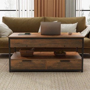 Rebiko Holz Couchtisch Loft Ausziehbar Schubladen Wohnzimmertisch 100 Cm