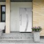 Weiße Sicherheits-Haustür ThermoSpace Prime Prag RC2, 110x210 cm, mit Edelstahlgriff und Glaseinsatz.