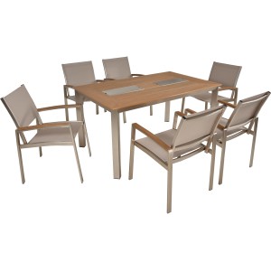 7-teiliges Gartenmöbel-Set Florence in Champagner mit Tisch und 6 Stühlen.