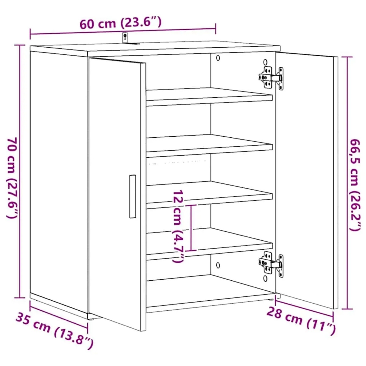 vidaXL Schuhschrank Weiß 60x35x70 cm Holzwerkstoff 808918_13