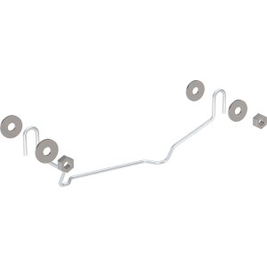 Geberit Befestigungsset für Halbsäule, bestehend aus Bügel, Unterlegscheiben und Muttern.