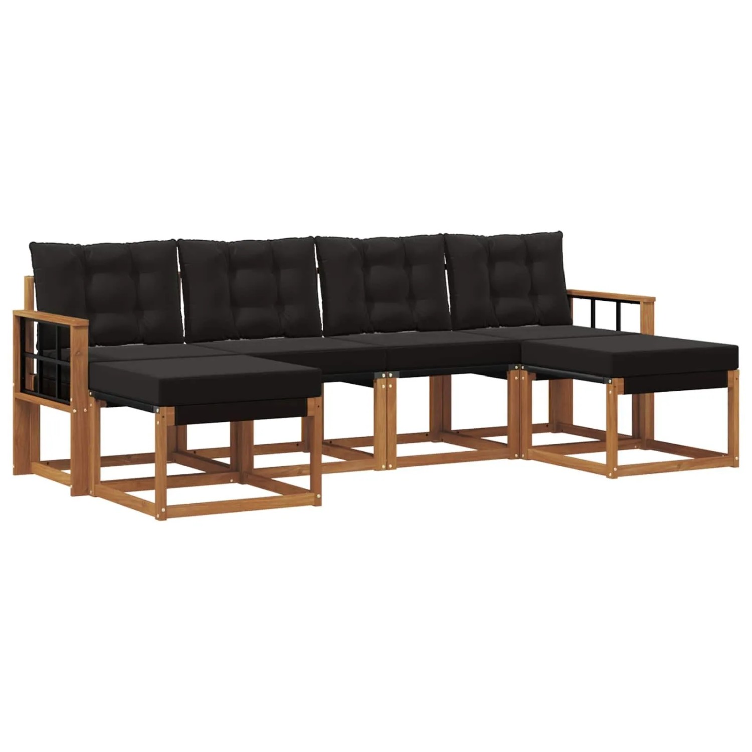 vidaXL Outdoor-Sofagarnitur mit Kissen 6-Tlg Natur und Schwarz 3368935
