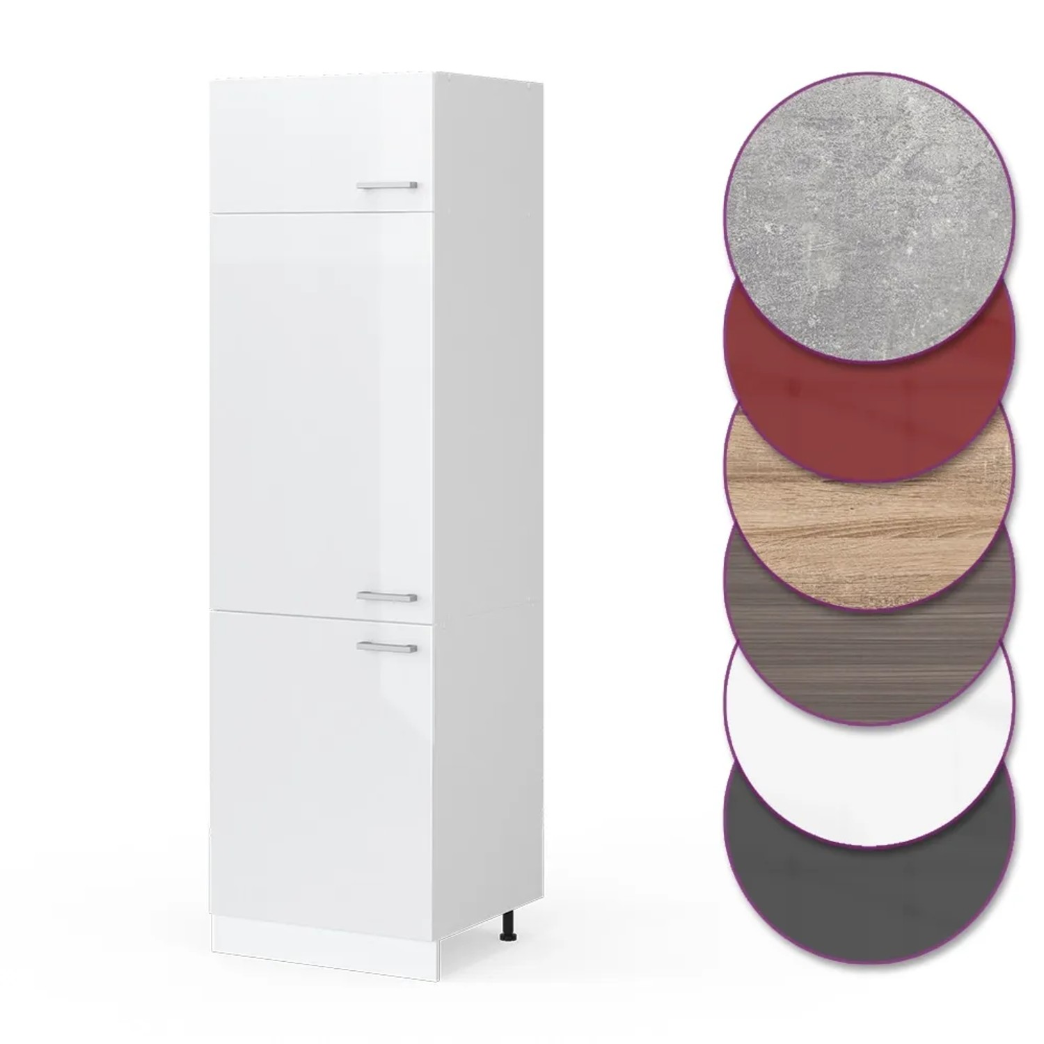 Vicco Kühlumbauschrank R-Line, Hochschrank Küche, Weiß Hochglanz/Weiß, 60 cm breit.