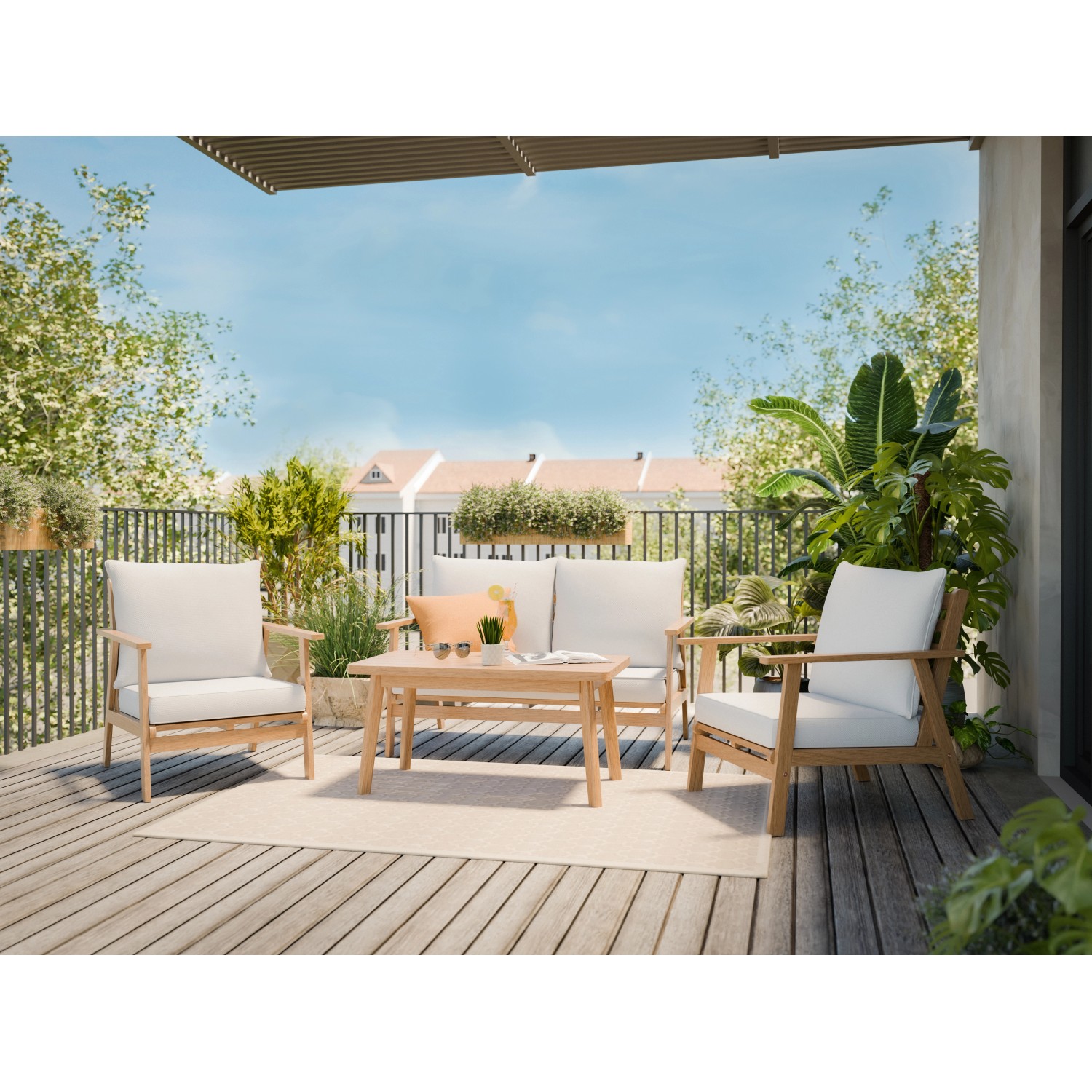 Loungegruppe Woodsboro 4-teilig FSC® Akazienholz Weiß-Geölt Beige_15