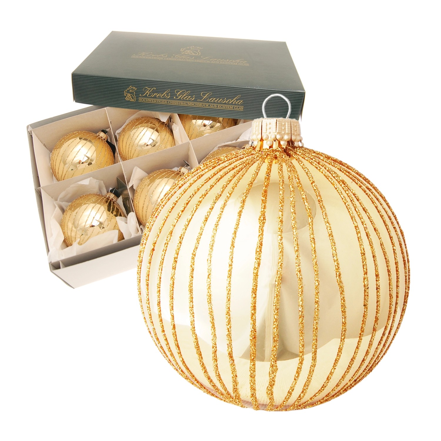 Krebs Glas Lauscha Weihnachtsbaumkugel Gold 6er-Set 8cm