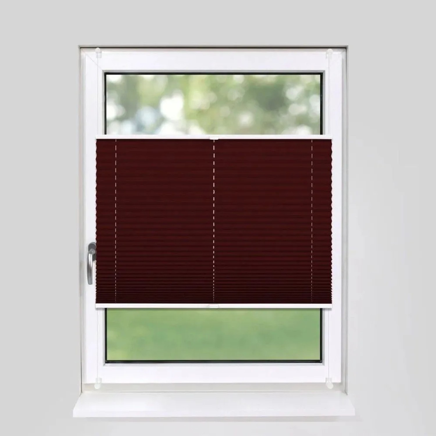 Weinrotes Plissee Basic 85x210cm blickdicht, Klemmfix Montage am Fenster. Ideal als Sichtschutz.
