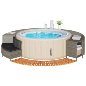 vidaXL Whirlpool-Umrandung Grau Poly Rattan und Massivholz Akazie 365615
