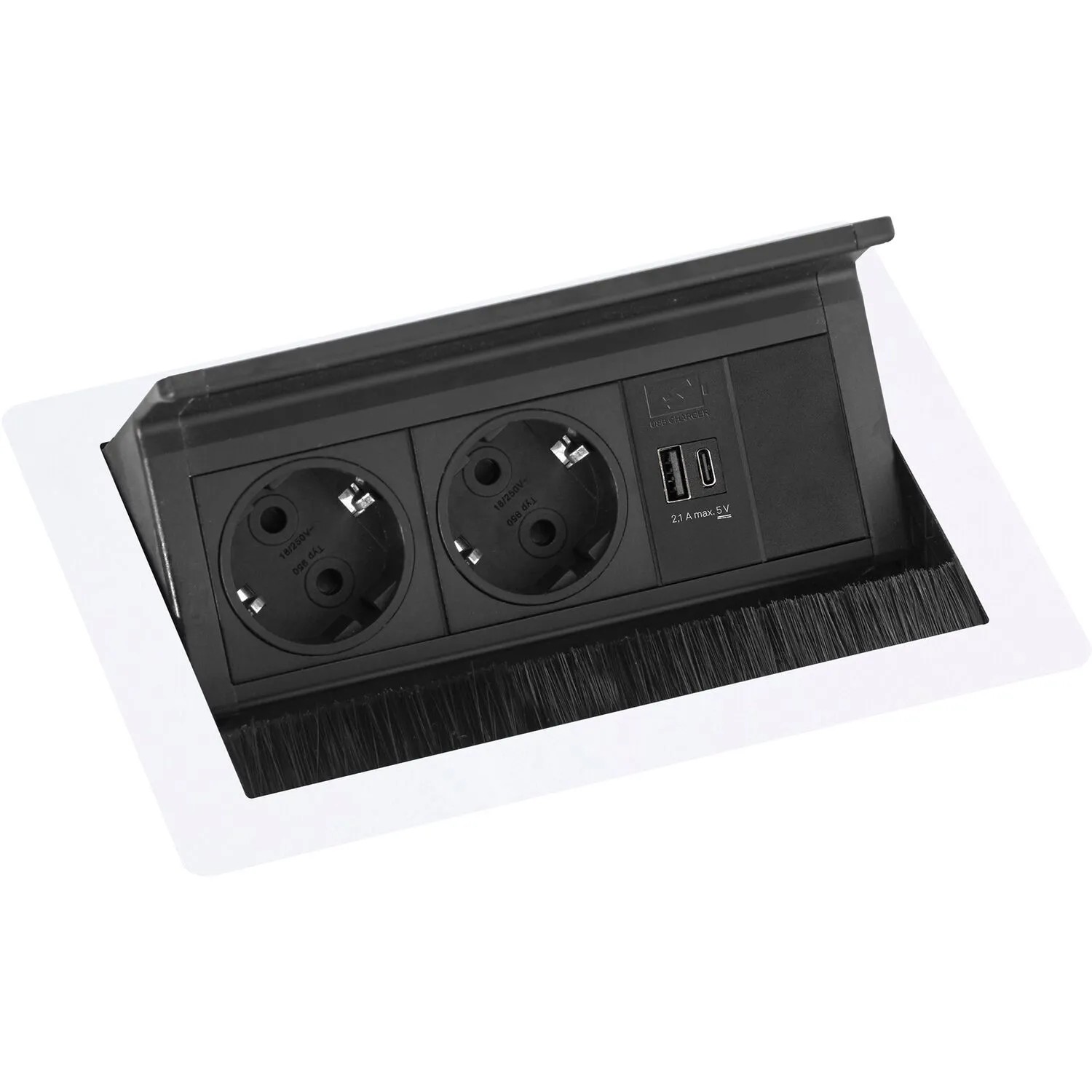 Evoline Flip Top Push S Einbausteckdose S Versenkbare Steckdose 2-Fach mit Usb-A & Usb-C Weiß