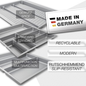 Silbergraue SOTECH ORGA-BOX-3 Besteckeinsätze für Schubladen: Gewürz, Standard, Multifunktion. Rutschhemmend, Polystyrol.