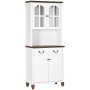 HOMCOM Küchenschrank, weiß mit Glas, 182 cm hoch. Küchenbuffet mit Schubladen und Schrankfächern.