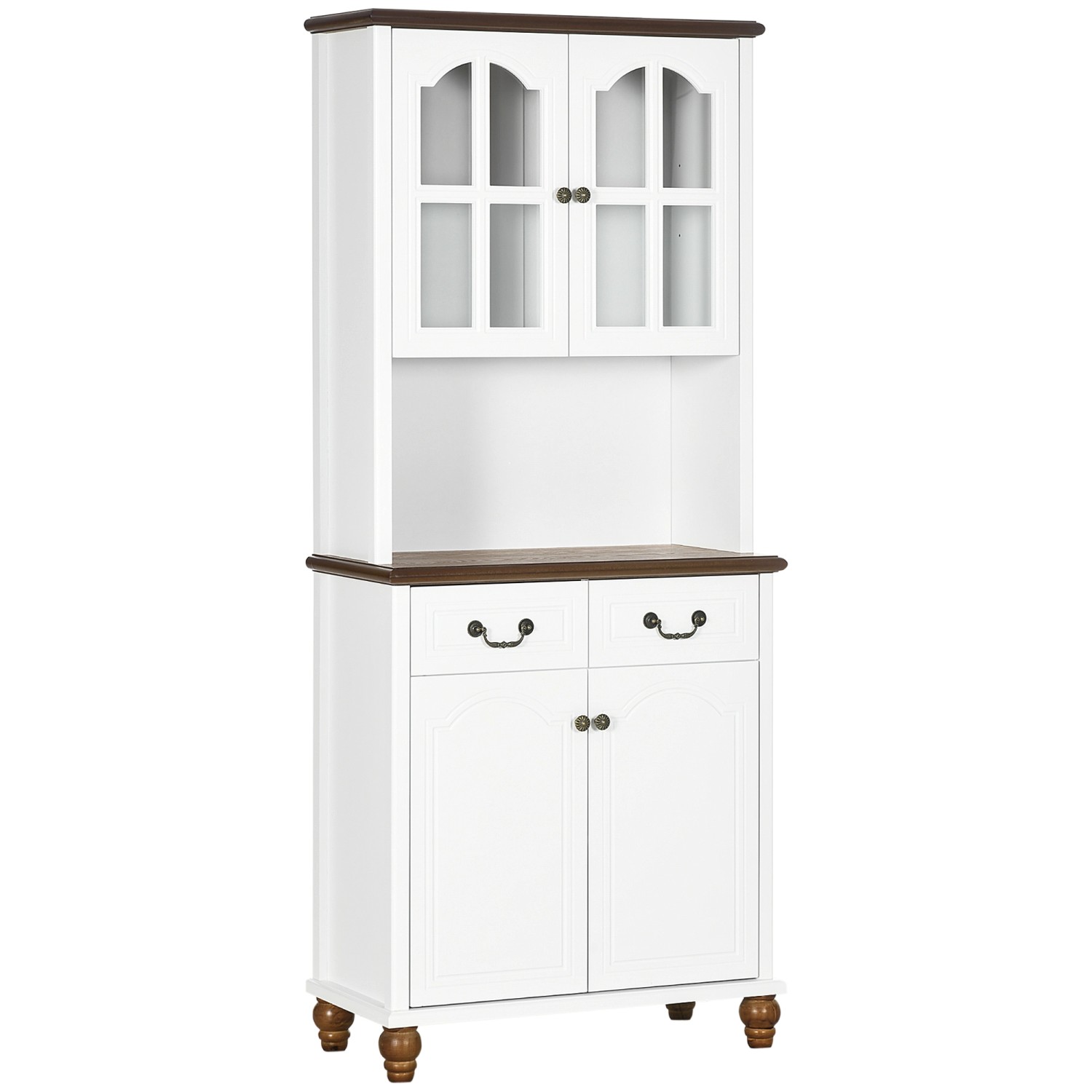 HOMCOM Küchenschrank  MDF Gehärtetes Glas Weiß 76L x 38B x 182H cm günstig online kaufen