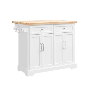 SoBuy Kücheninsel mit Ausziehbarer Arbeitsplatte Sideboard mit Rollen Weiß 115x92x71cm FKW71-II-WN