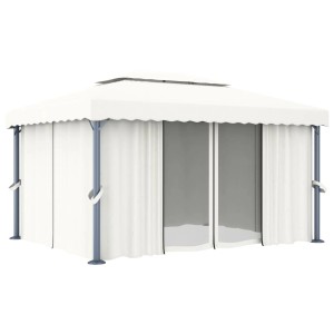 Cremeweißer vidaXL Pavillon 4x3m mit Vorhängen und Aluminiumrahmen für Garten & Terrasse.