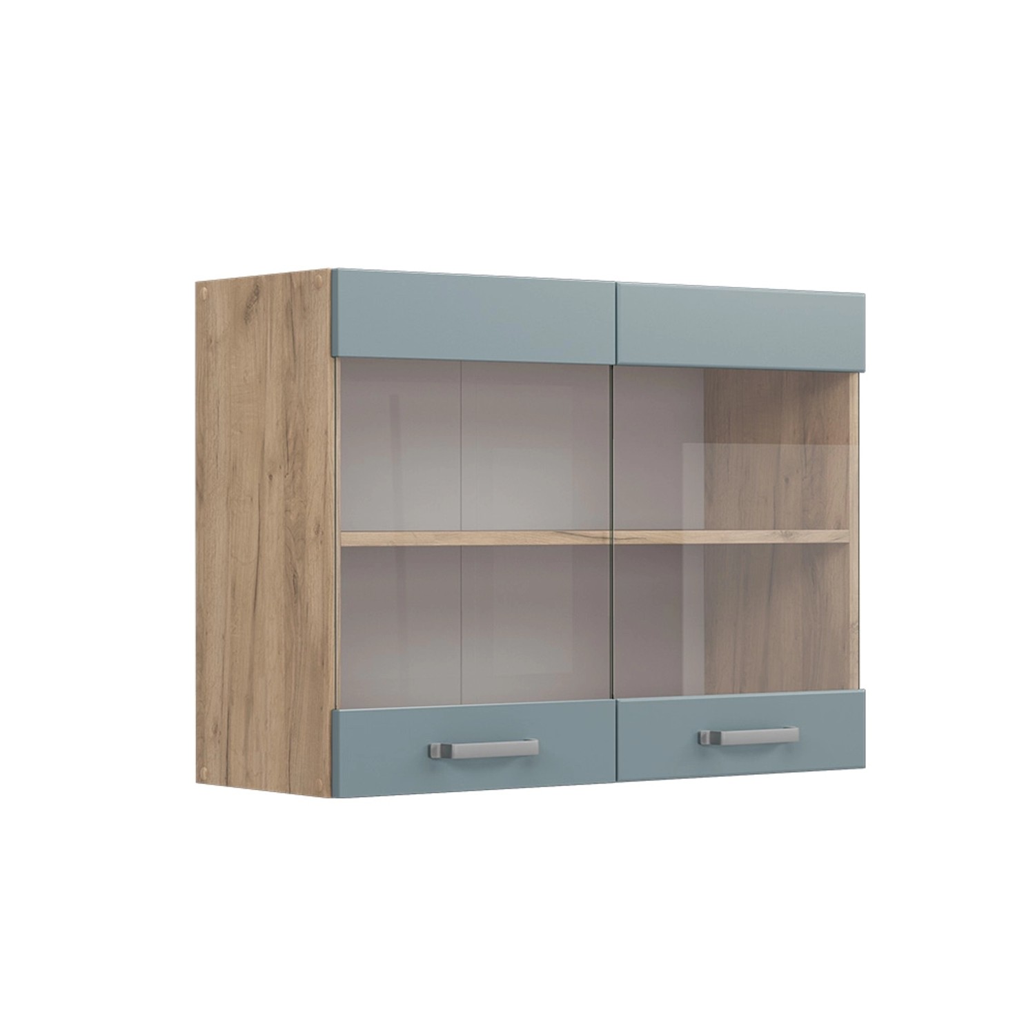 Vicco Küchenglasschrank R-Line Glashängeschrank Blau-Grau/Goldkraft Eiche 80 cm