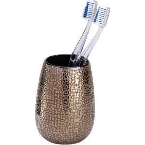 Wenko Zahnputzbecher Marrakesh braun mit zwei Zahnbürsten, Teil des 3-teiligen Bad-Accessoire-Sets.