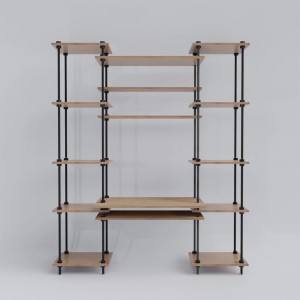 Ar Shelving Deco Set: Regal mit Schreibtisch, 185x151x35/52,5 cm, Holz und Metall.