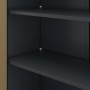 Innenansicht Jan Nowak Büro Aktenschrank: höhenverstellbare, anthrazitfarbene Metallböden, braune Seitenwand.