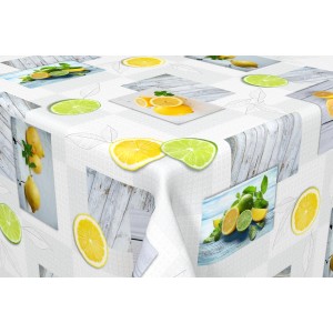 Venilia Tischdecke Lemon Meterware mit Zitronen- und Limettenmotiven.