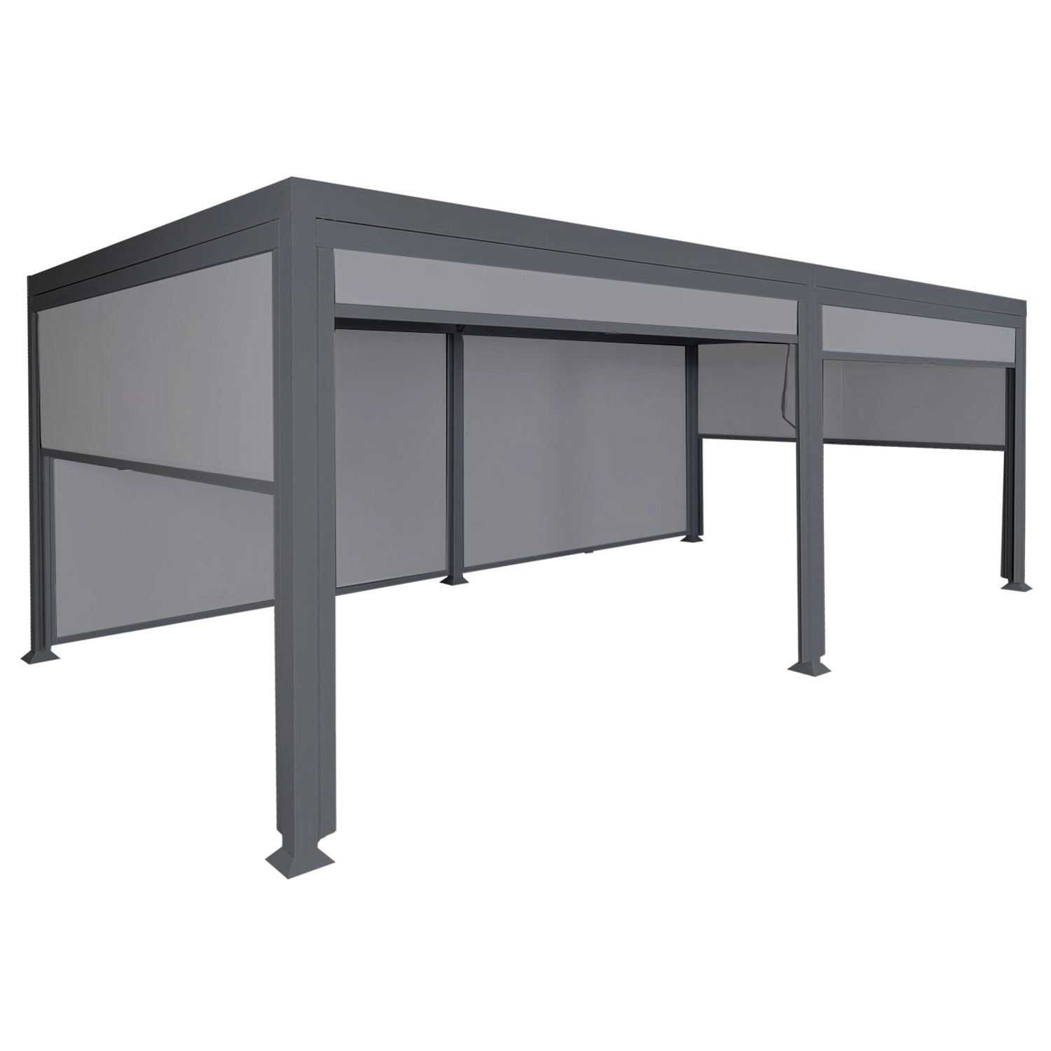 Anthrazitfarbene MCW Alu Pergola L41 3x6m mit 6 Seitenwänden für Terrasse & Garten.
