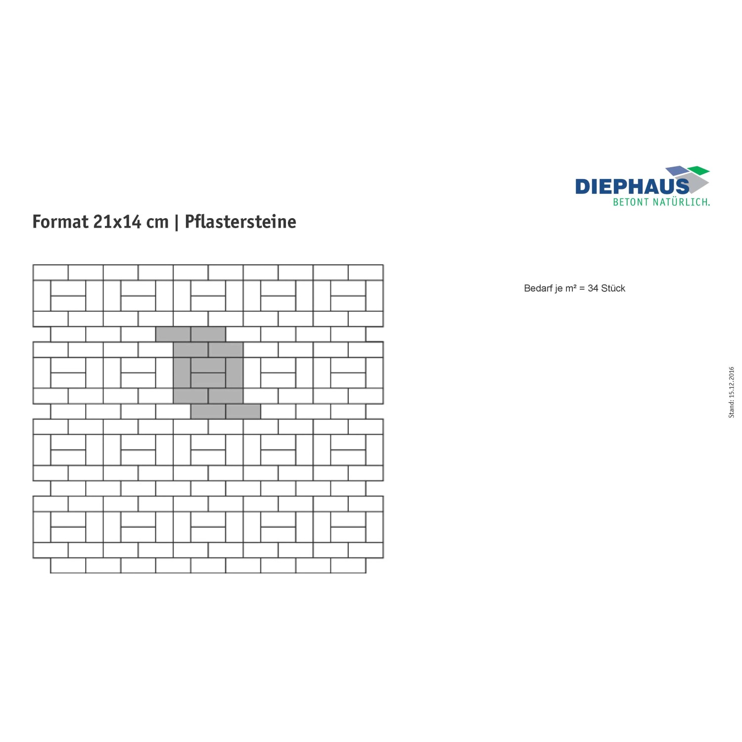 Verlegemuster für anthrazitfarbene Beton Drain Pflastersteine, 21x14x8 cm.
