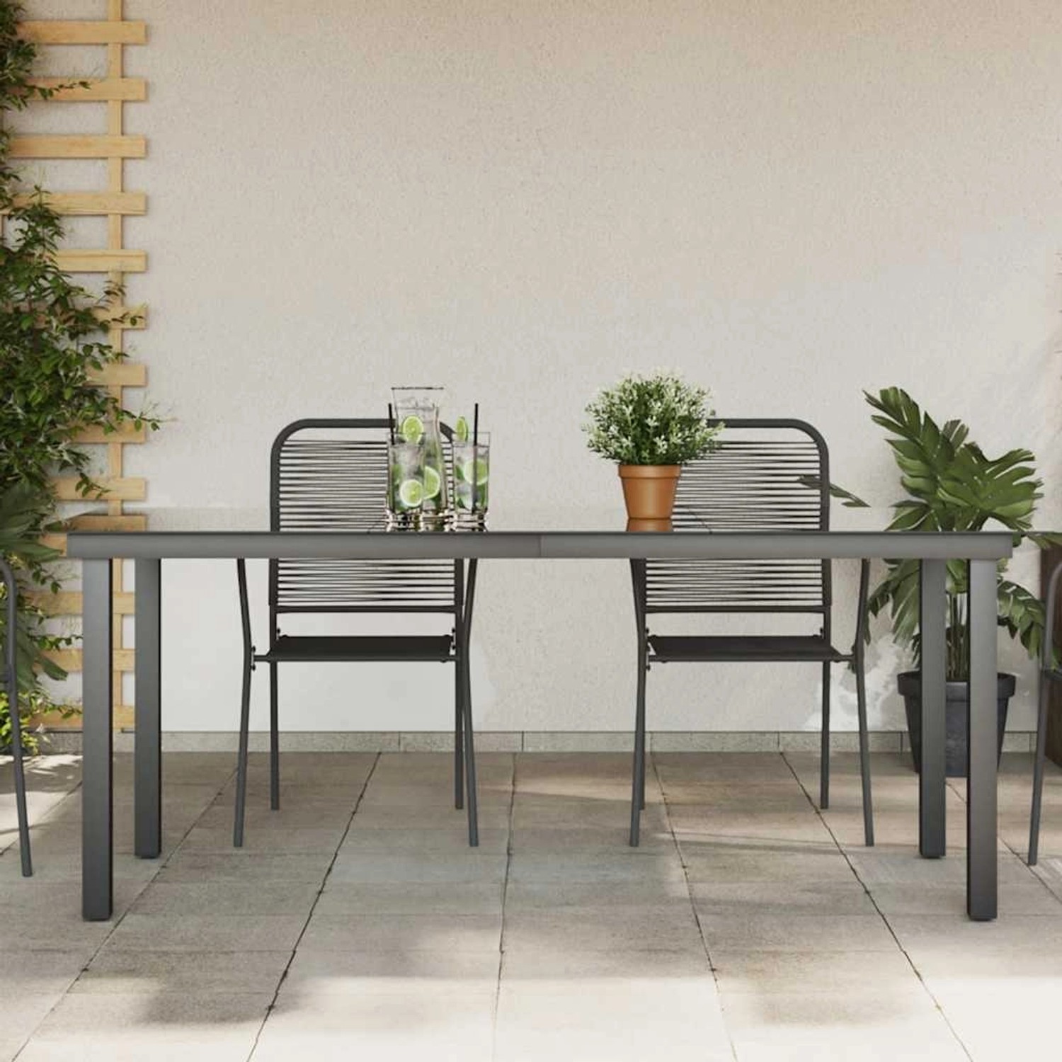 Schwarzer vidaXL Gartentisch (190x90 cm) aus Aluminium und Glas. Wetterfest und ideal für Garten/Terrasse.