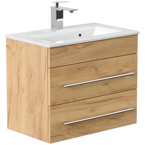 Posseik Badmöbel-Set Portus 600 SlimLine Eiche Gold mit Waschbecken und zwei Schubladen.