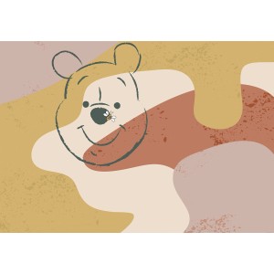 Komar Vliesfototapete Winnie the Pooh mit Biene, abstrakter Hintergrund in Beige- und Brauntönen.