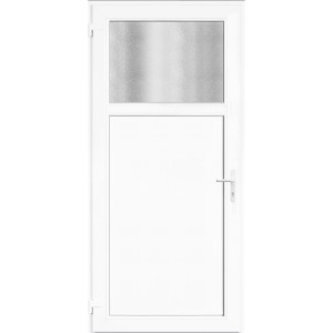 Weiße Panto Nebeneingangstür K401 mit Ornamentglasfenster, DIN L, 98x208 cm.