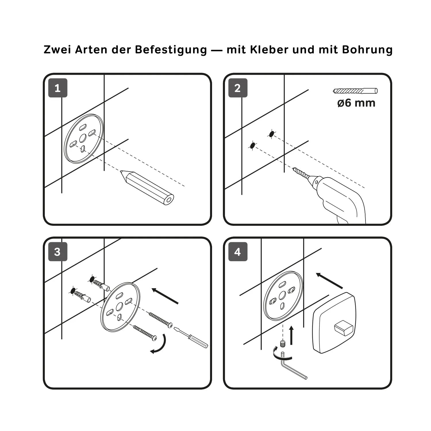 Montageanleitung für AM.PM Handtuchhaken Gem Schwarz mit Bohren in 4 Schritten.
