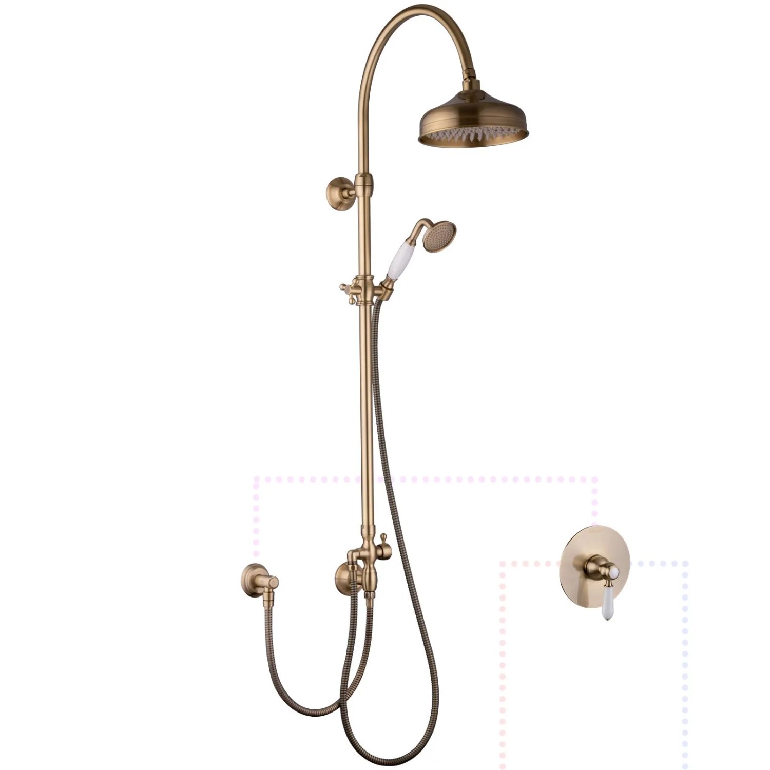 PaulGurkes Duschsystem Messing Bronze Antik Regendusche Set Unterputz Aufputz