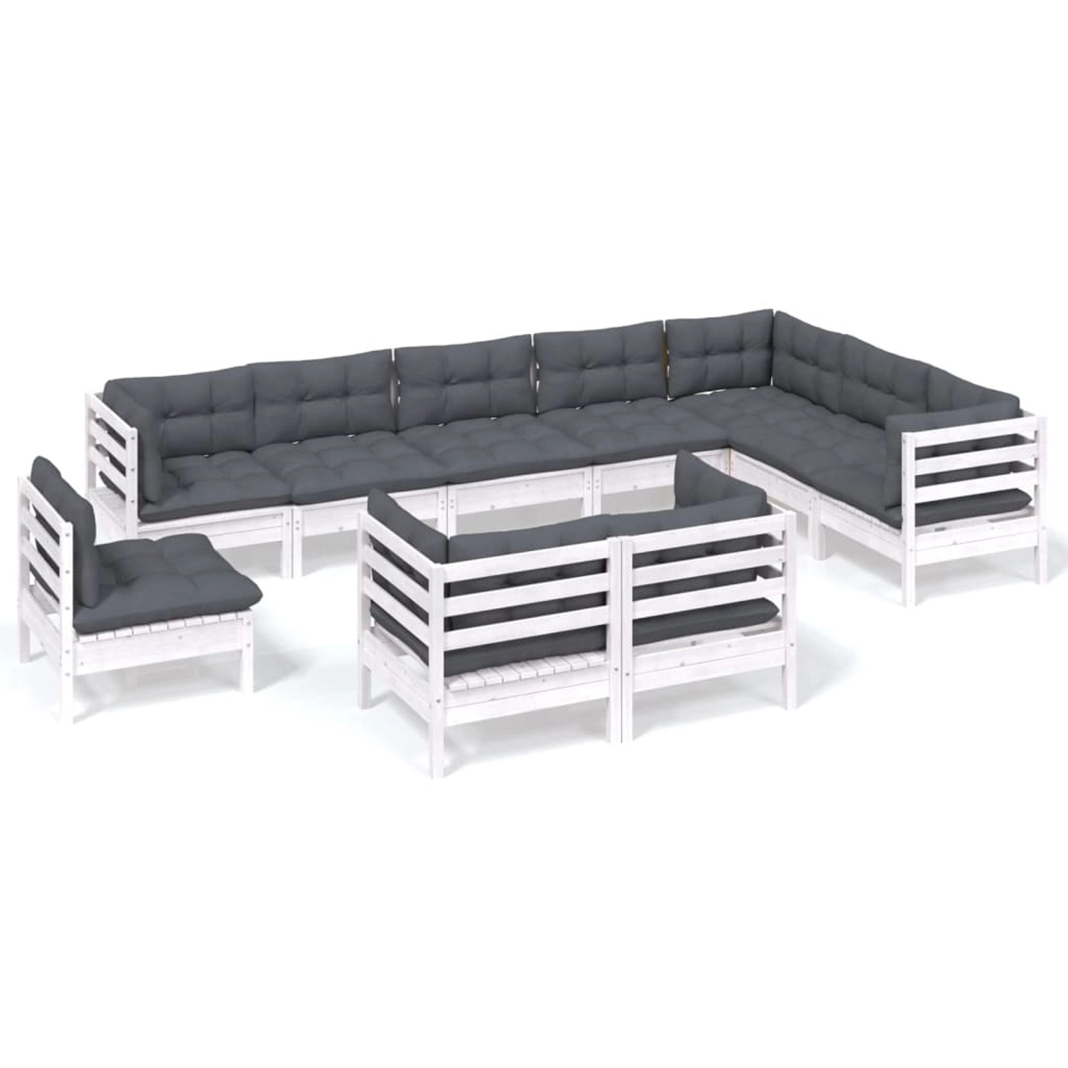 vidaXL 10-Tlg Garten-Lounge-Set mit Kissen Weiß Kiefer Massivholz 3096780 günstig online kaufen