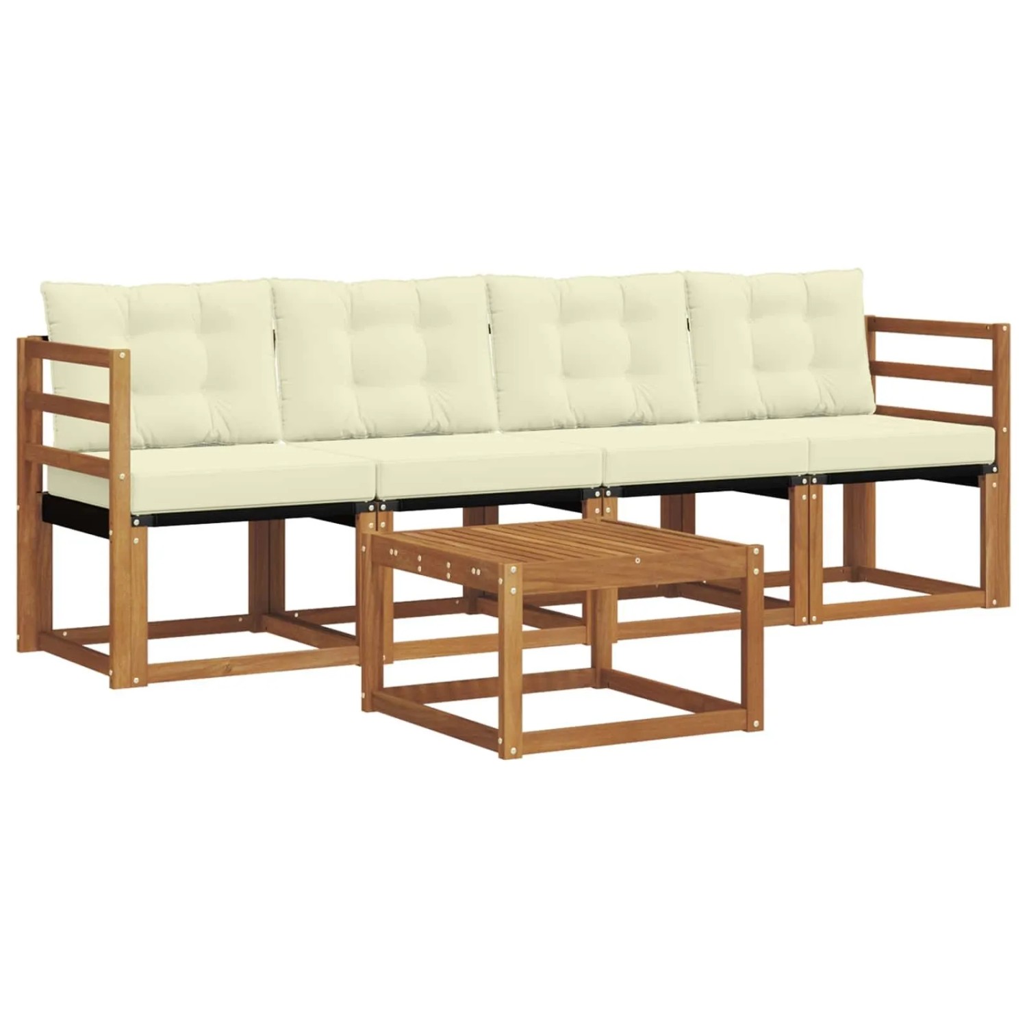 vidaXL Outdoor-Sofagarnitur mit Kissen 5-Tlg Natur und Creme 3368365