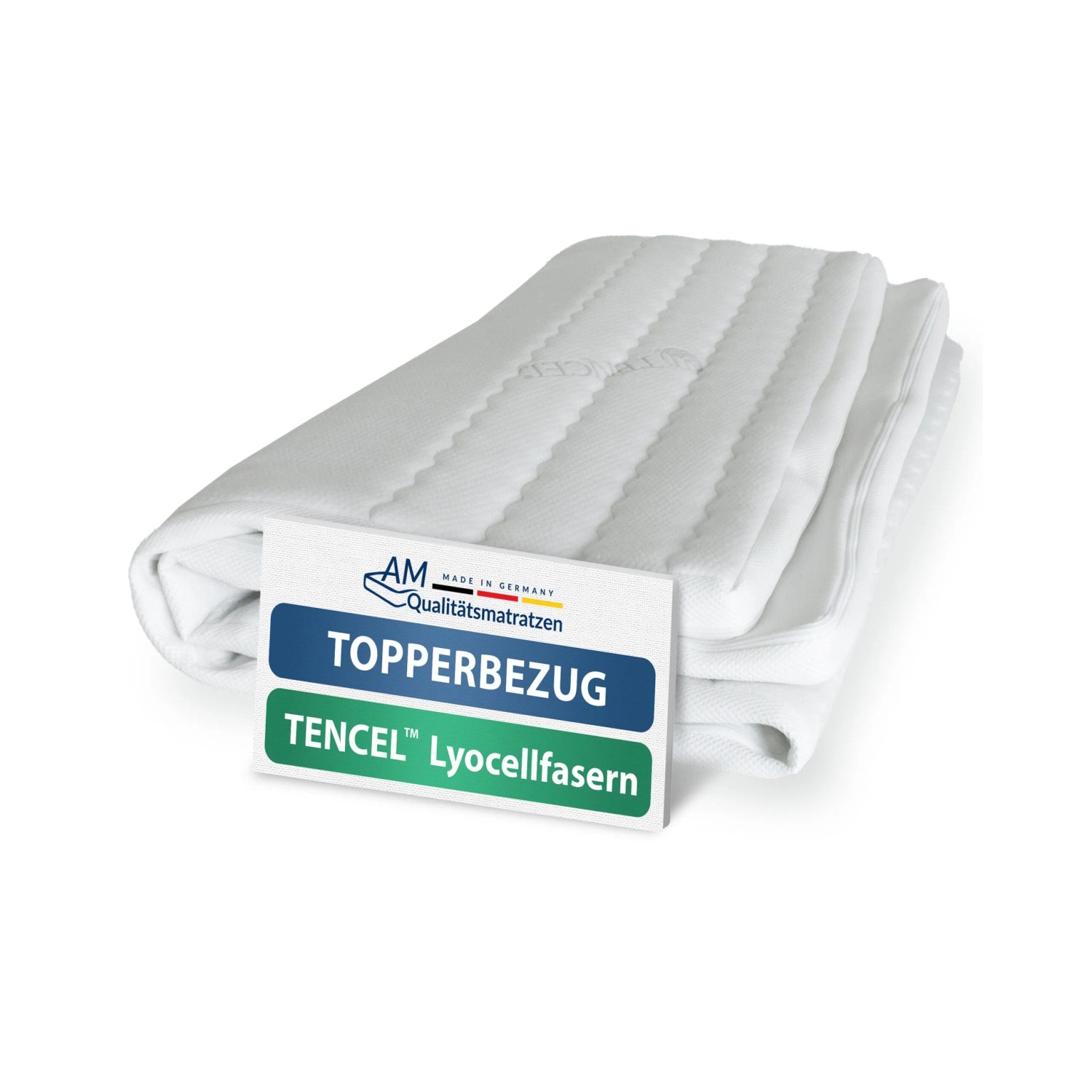 AM Qualitätsmatratzen Lyocell Topperbezug, Made in Germany, OEKO-TEX, Allergikergeeignet, Anti-Rutsch Unterseite, 4-Seit...