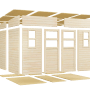 Elemente des hellgrauen Bertilo Gartenhauses Felix 4 Plus XL (431x245cm) aus Holz.