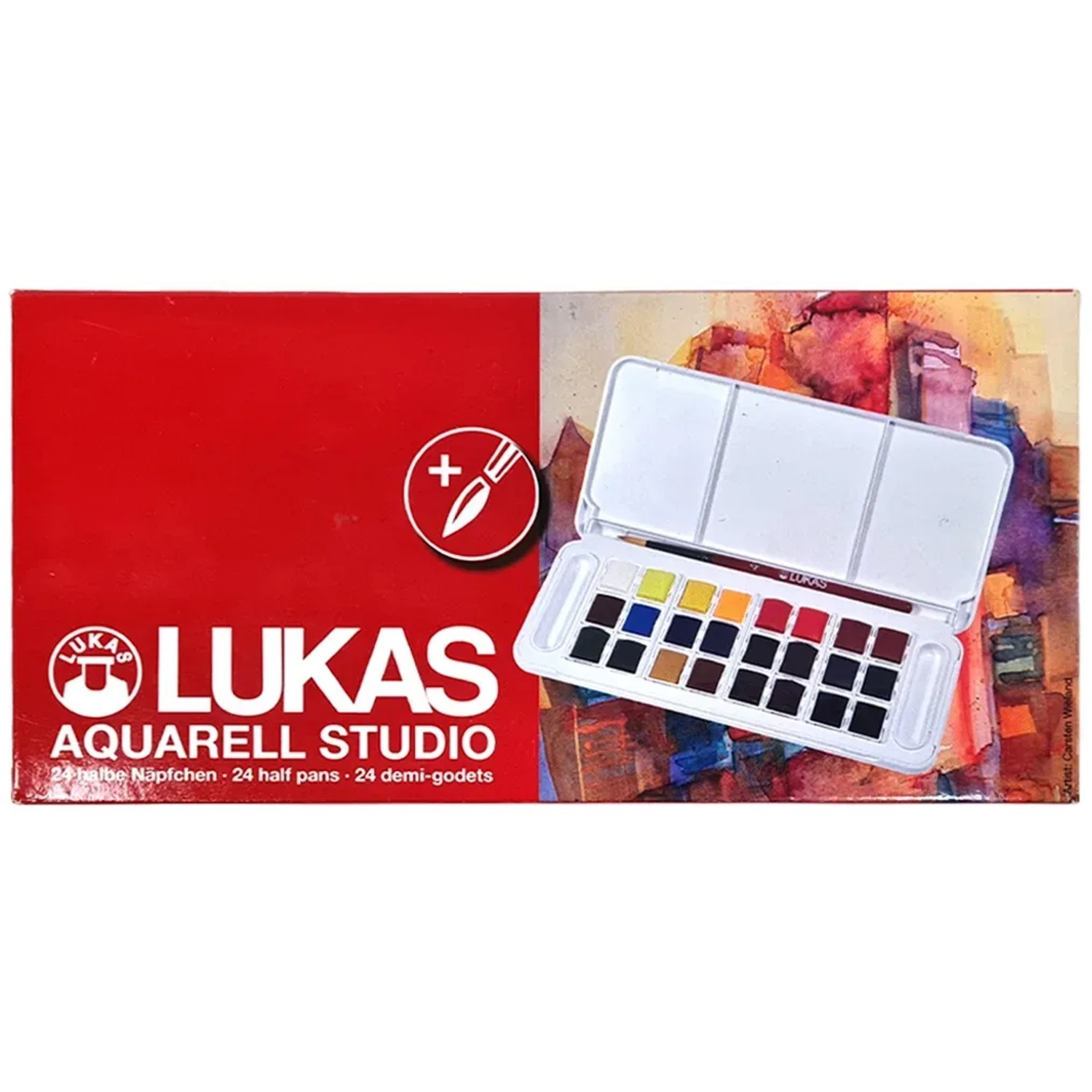Lukas Aquarell Studio Reiseset mit 24 Aquarellfarben im Malkasten.