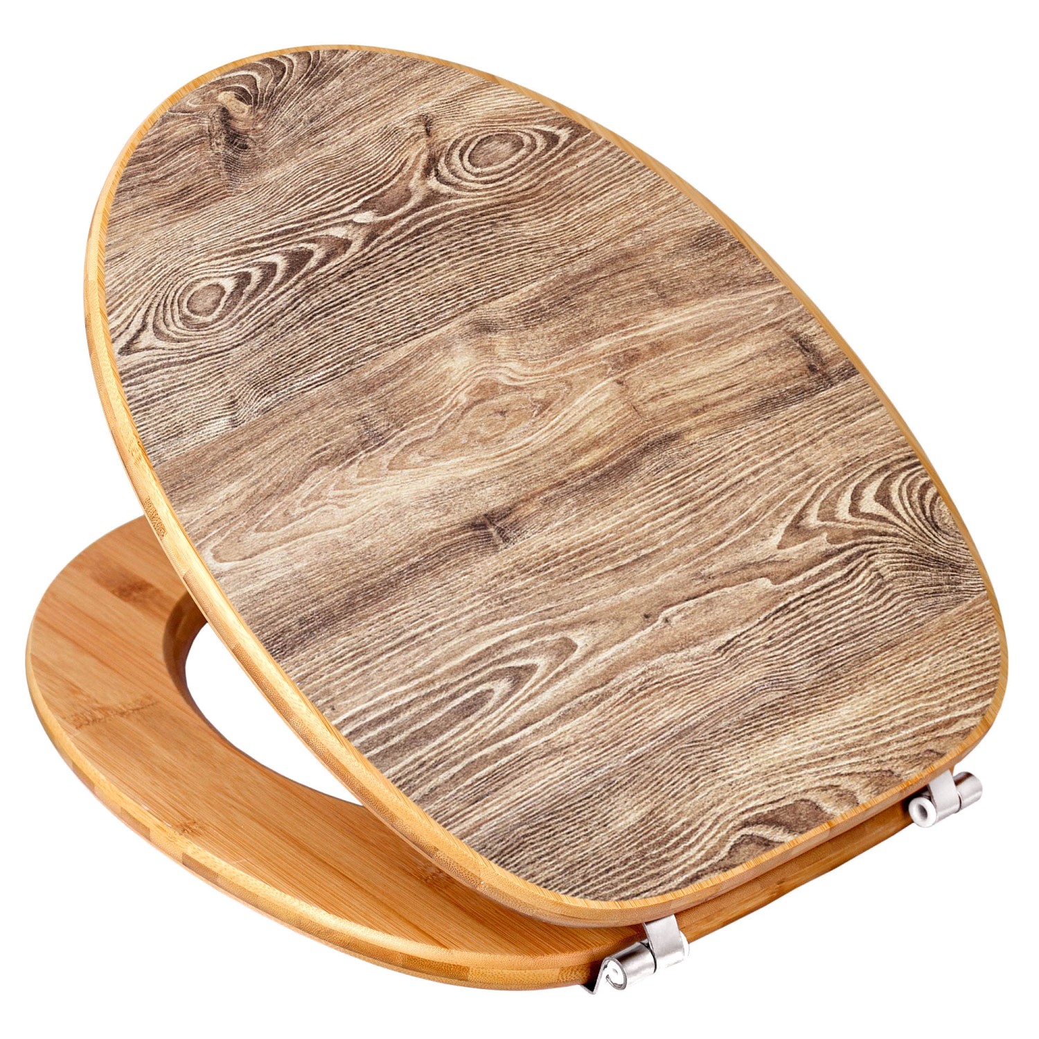 Banjado WC-Sitz aus Bambus mit Maserung, Holz Toilettendeckel für Standard WC.