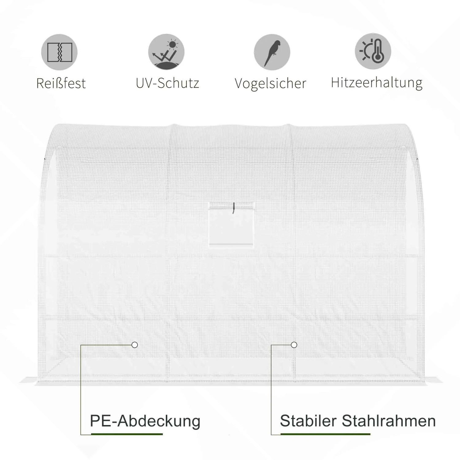 Weißes Furnicato Gewächshaus mit 3 Etagen und UV-beständiger Folie.