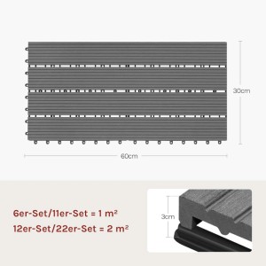 WOLTU WPC Terrassendielen Holz-Optik 30x60cm 6 Stück/1 m² Hellgrau
